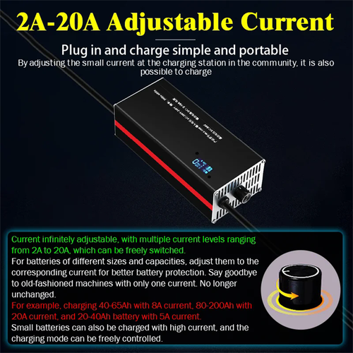 48V / 60V / 72V Li-ion LiFePo4 Bateria litowa Szybka ładowarka Current Adjustable 5A-25A - Zdjęcie 17 z 25