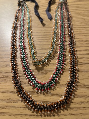 VINTAGE Antique Glass Tiny Shimmer BEAD NECKLACE 3 Strand - Picture 5 of 7