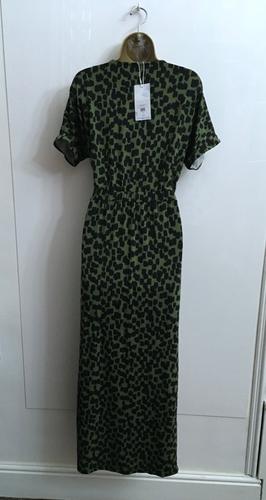 Warehouse Ladies Maxi Dress Size 10 Green Black Long Belted Stretchy Summer New - Picture 4 of 5