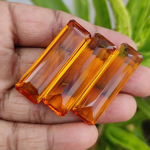 Natural 138 Ct +Certified Brazilian Yellow Citrine Loose Gemstone 3 Pcs Lot - Picture 5 of 6