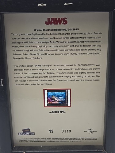 Jaws Blockbuster Exclusive Numbered 3119 Senitype Movie Film Cell - Picture 8 of 9