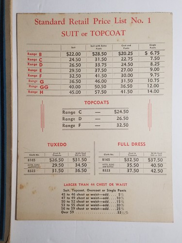 Fall 1943 National Tailoring Co. Men’s & Women’s Order Book, Price List - Picture 9 of 13