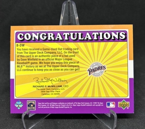 2001 Upper Deck UD Decade 1970s Dave Winfield Game-Used Bat Relic - Picture 2 of 2