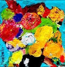 POP ART Colorful FLOWERS VASE PAINTING Recycled CB Original SWARTZMILLER DNA new