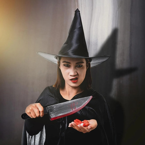 Halloween Bloody Butcher Knife Prop Scary Plastic Slasher Cleaver Knife Props - Picture 10 of 28