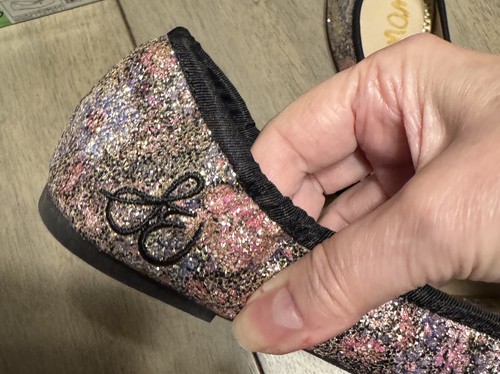 Sam Edelman Girls Shoes Felicia Ballet Flats Black Glitter Floral 5 New in Box - Picture 4 of 9