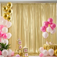 10x10 ft Sequin Gold Backdrop Curtain for Parties Wrinkle Free Non-See Throug...