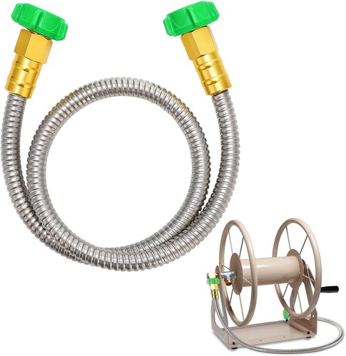 Short Garden Hose with Female to Connector, 3ft Metal 3ft, sliver - Picture 1 of 7