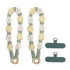 2Pcs Phone Wrist Strap, Braided Flower Lanyard with Tab, Green/Yellow/White