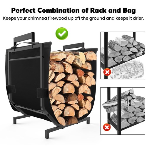 Indoor & Outdoor Firewood Holder with Canvas Carrier, Small Wood Rack for Fir... - Picture 5 of 6