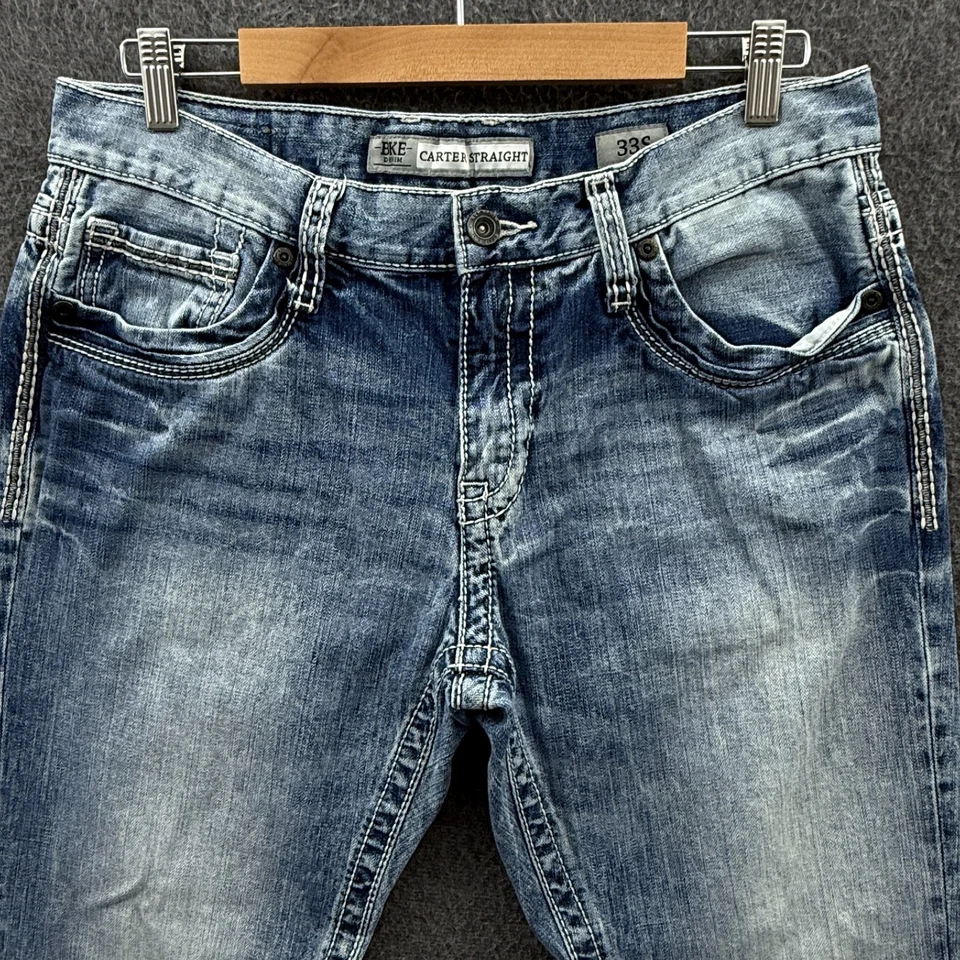 Pantalones de mezclilla BKE para hombre 33x29 azul Carter rectos desgastados lavado medio 33S Foto 2 de 4