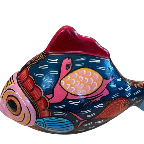Pesce argilla stile amate Cirilo Pascual dipinto a mano arte popolare Messico tartaruga rustica - Foto 2 di 11
