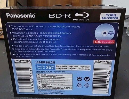 Panasonic LM-BE25LDE Bluray Disc 25GB Single Made in Japan BD-R FACTORY SEALED - Picture 4 of 4