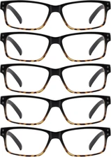 Reading Glasses 5-Pack Readers Spring Hinge Reading Eyeglasses for Men Women (Bl