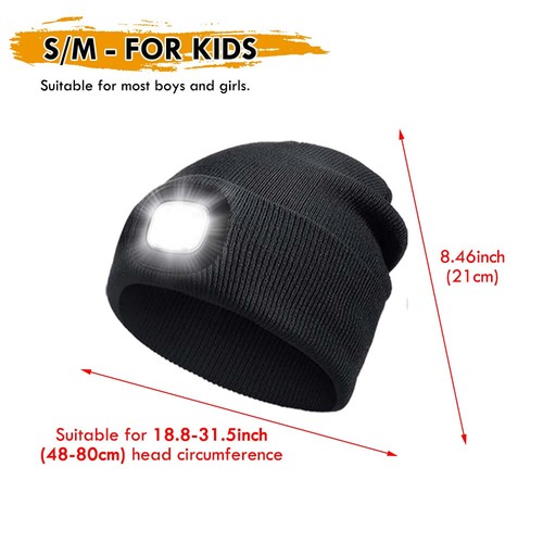 Kids Warm Winter Knit Beanie Hat with LED Light USB Rechargeable Headlamp Cap - Picture 9 of 9