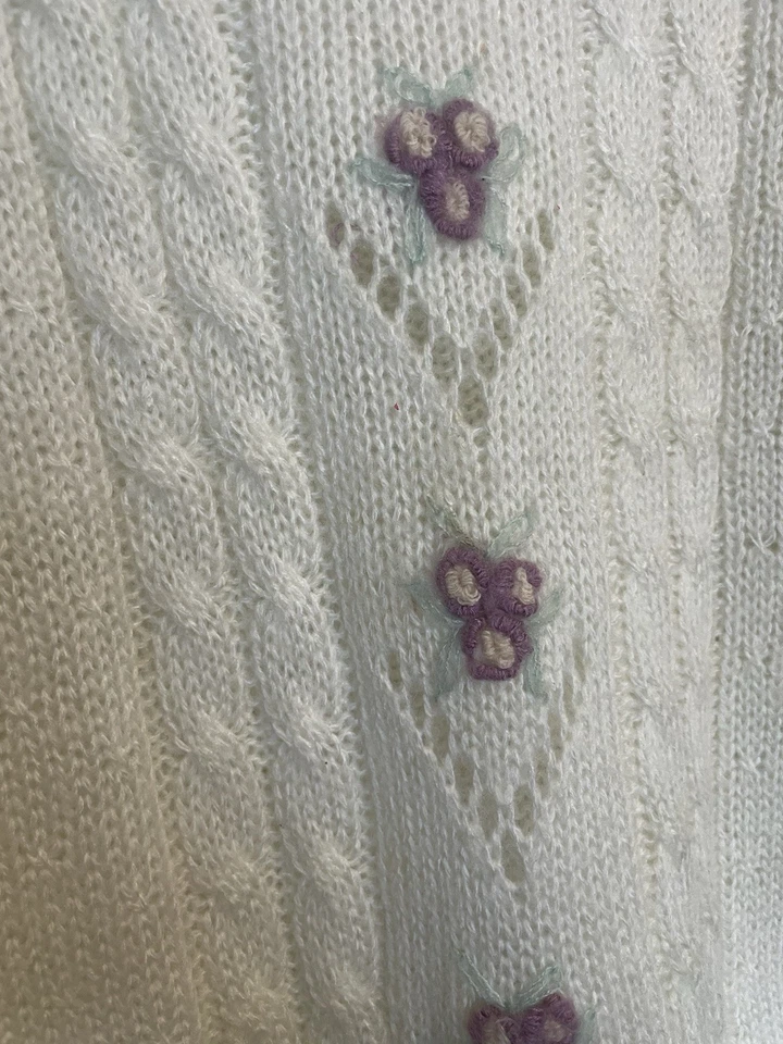 Cárdigan Suéter Vintage Marfil Tejido Cottagecore Delicado Campesino, Talla M Foto 3 de 4