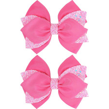 4 Inch Sparkly Glitter Pink Hair Bow Clips for Girls Boutique Sequin pink