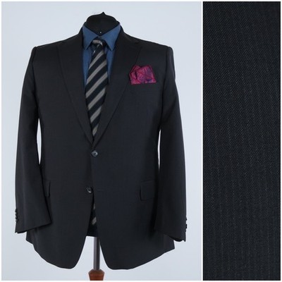 Mens Dark Grey Sport Coat 50R US Size TAILOR & SON Striped Wool Blazer Jacket