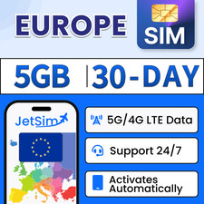 JetSim Europe SIM Card 30 Days , 4GB 5G/4G LTE High-Speed Data Travel SIM Kit