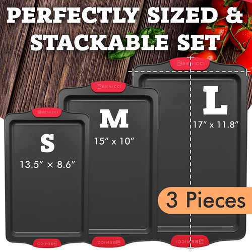 Premium Non-Stick Baking Sheets Set of 3 - Deluxe BPA Free, Easy to Clean Rac... - Picture 3 of 7