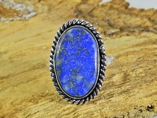Natural Lapis Lazuli 925 Solid Sterling Silver Ring Size US-8