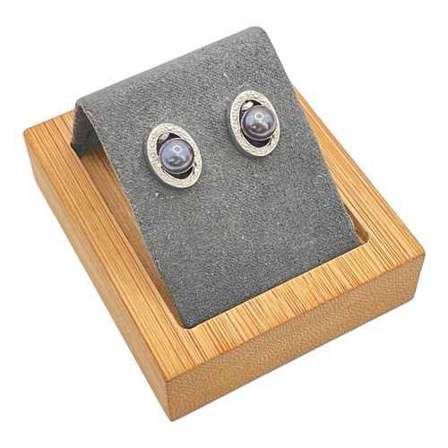 14ct 14K White Gold Black Freshwater Pearl And Diamond Stud Earrings. Brand New - Picture 1 of 11
