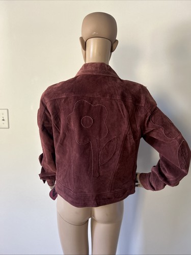 New NWT 9&Co Suede Genuine Leather Jacket Burgundy Red Wine Color Flower Heart L - Picture 8 of 24