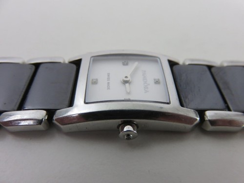 Ladies Pandora Diamond Watch Black Crown Enamel Bracelet Sapphire Swiss 811023WH - Picture 3 of 8
