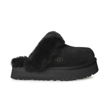 UGG DISQUETTE BLACK SUEDE SHEARLING COMFORT WOMEN'S SLIPPERS SIZE US 9/UK 7 NEW