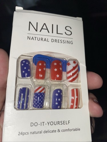 Square Patriotic 4th July Nail Tips 24 Stück fertig verpackt mit Kleber & Tabs Nägel - Bild 5 von 5
