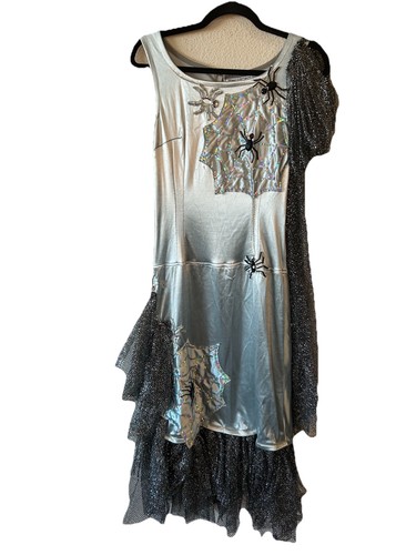Y2K Silber Spinne Damen Goth Grunge Metallic verziert Kleid Kostüm S/M - Bild 23 von 24