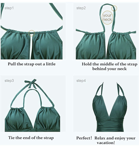 Smismivo Women's Tummy Control One Piece Swimsuits Bathing Suit Halter L A5 - Picture 3 of 3