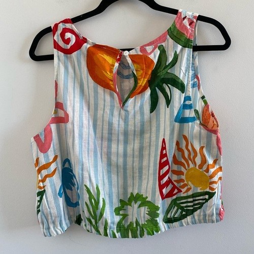 Camicetta Calypso St. Barth multicolore a righe misto lino tropicale taglia large nuova - Foto 5 di 8