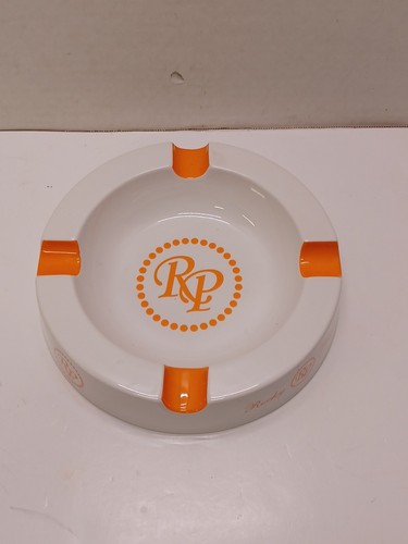 Rocky Patel Art Deco Circular White Cigar Ashtray w/ Orange Slots & Logo F1