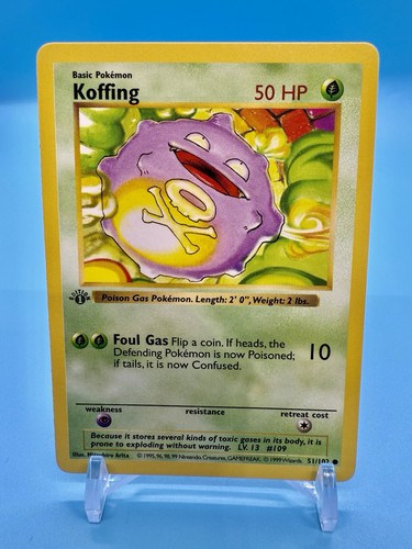 1999 Pokemon Game 1st Edition KOFFING Shadowless English 51/102 *Never Played* - Picture 1 of 2