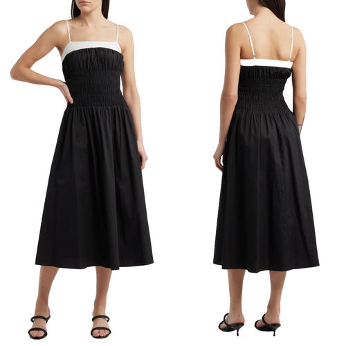 NEW MOON RIVER Black CONTRAST Smocked Bodice COTTON Poplin MINI DRESS S - Picture 2 of 15