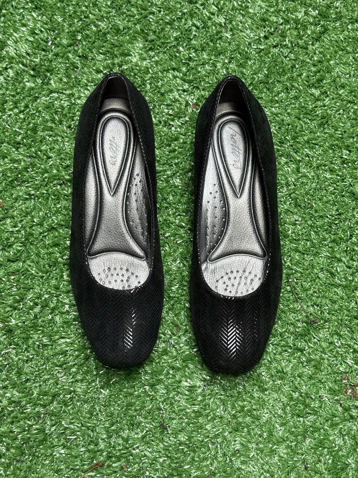 Trotters Lauren黑色麂皮绒人字形图案女式6.5楔形鞋跟舒适 — 第 2/4 张图片