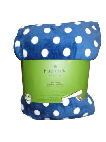 Kate Spade Queen Blanket Soft Plush Fleece Blanket Oversized Blue Polka Dot NWT - Picture 5 of 7
