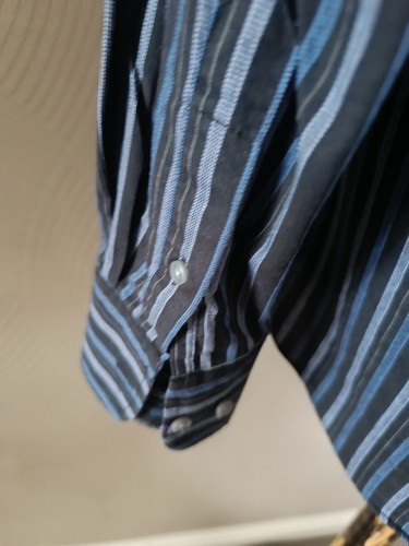 Pierre Cardin Cotton Rich Striped Long Sleeve Shirt - Black/Blue/White - Size L - Picture 8 of 12