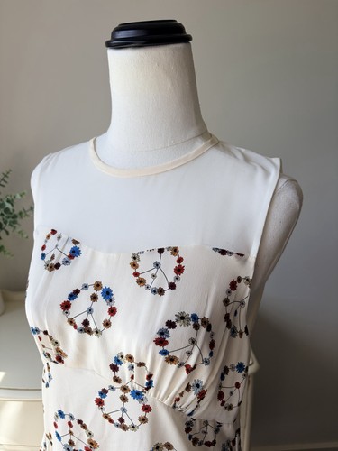 SANDRO PARIS Dress Peace Sign Mini Dress Silk Sheer Mesh Illusion Neckline Sz 2 - Bild 8 von 20