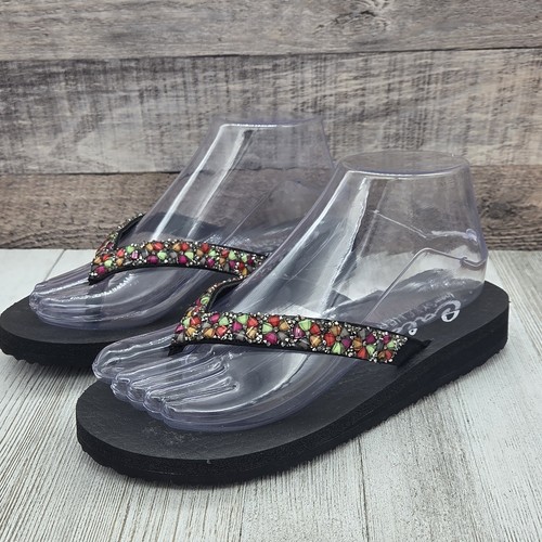Cali By Skechers Yoga Foam Wedge Sandals Flip-Flop Thong black Size 6m - Picture 3 of 14