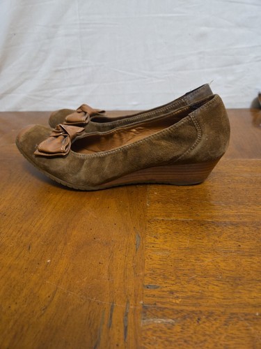 Paul Green Munchen Suede Leather Bow Wedges Nola Brown Shoes Size 8.5 - Picture 6 of 7