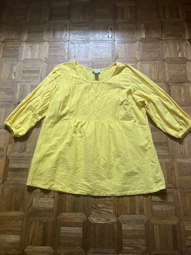 Soft Surroundings Top 1X Bright Yellow Pleated Front 3/4 Cuffed Sleeve Prairie - Picture 1 of 9