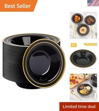 Disposable Heavy-Duty Black Bowls with Gold Rim - Perfect for Catering & Parties