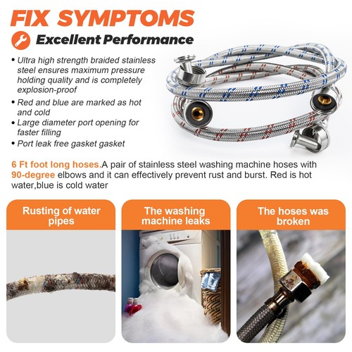 Mangueras de acero inoxidable para lavadora de 6 pies con codos de 90 grados por - a prueba de explosiones 3/4"... - Imagen 4 de 7