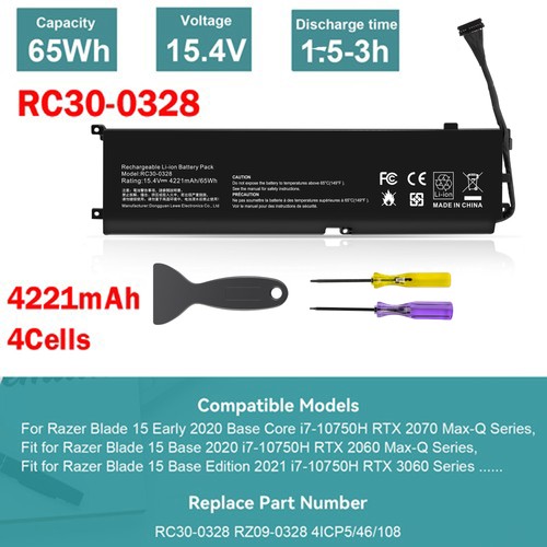 REPLACE RC30-0328 BATTERY FOR RAZER BLADE 15 BASE 2020 2021 RZ09-0369 RZ09-0328  - Picture 1 of 16