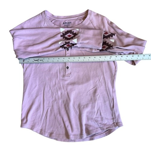 Ariat Women’s Sz L Purple Aztec Western Henley Pullover Top Stretch Cotton - Picture 10 of 12