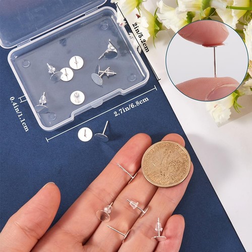 1 Box 20Pcs 925 Sterling Silver Earrings Posts and Backs Flat Pad Earring Pos... - Picture 3 of 6