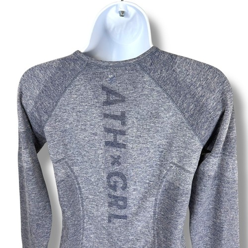 Athleta Girl Top Kids 12 Large Blue Heathered Long Sleeve Tech Thumb Holes - Picture 6 of 7
