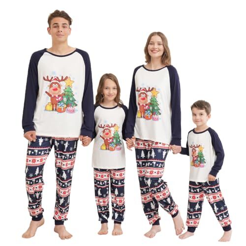 Family Matching Christmas Pajamas Set Cotton Xmas Deer 14 Years Kids Brown Elk - Picture 2 of 8